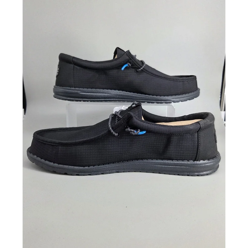 Hey Dude Wally NASCAR Shoes Mens Size 12 Black Ripstop Slip On‎ Loafers NWT